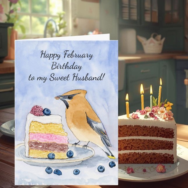 Tarjeta Feliz cumpleaños en febrero para esposo con pastel (Subido por el creador)