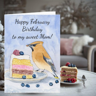 Tarjeta Feliz cumpleaños en febrero, pastel de Mom para un
