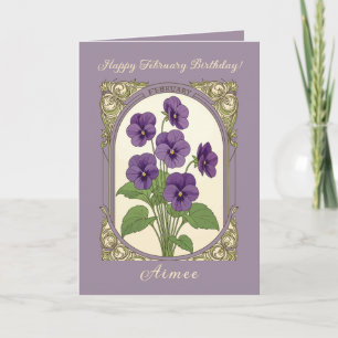 Tarjeta Feliz cumpleaños en febrero Viola Flores