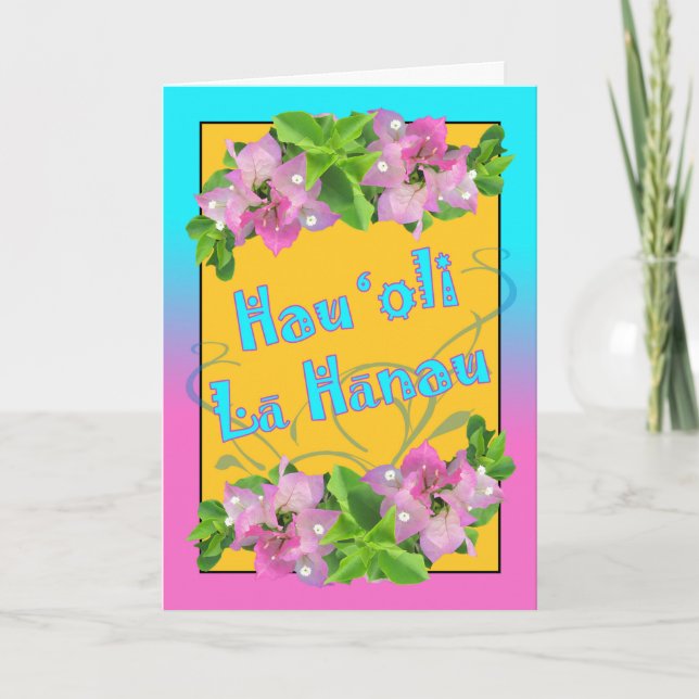 Tarjeta Feliz cumpleaños en Hawái con Bougainvillea (Anverso)