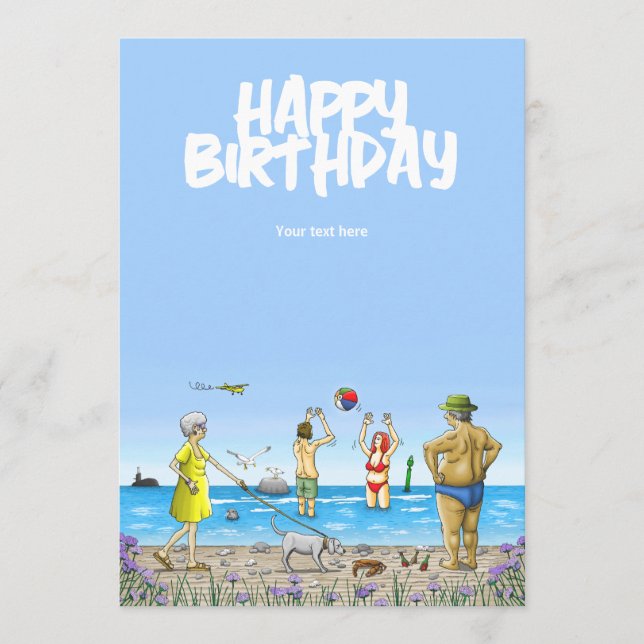 Tarjeta Feliz Cumpleaños en la Playa (Anverso)
