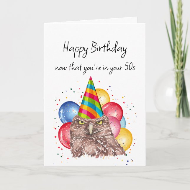 Tarjeta Feliz cumpleaños en tu humor de búho divertido de  (Anverso)