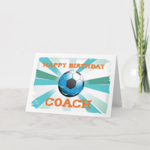 Tarjeta Feliz cumpleaños, entrenador de fútbol Naranja en 