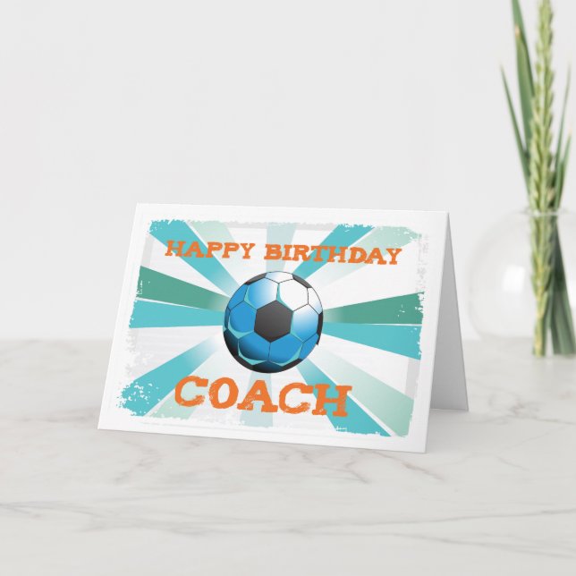 Tarjeta Feliz cumpleaños, entrenador de fútbol Naranja en  (Anverso)