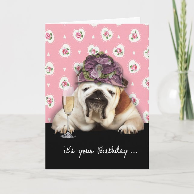 Tarjeta feliz cumpleaños, envejecer, humor, perro con gorr (Anverso)