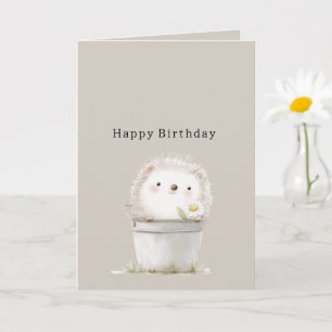 Tarjeta Feliz Cumpleaños Erizo en Cubo Flor de Margarita