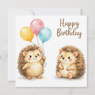Tarjeta Feliz Cumpleaños Erizos Acuarela con Globos