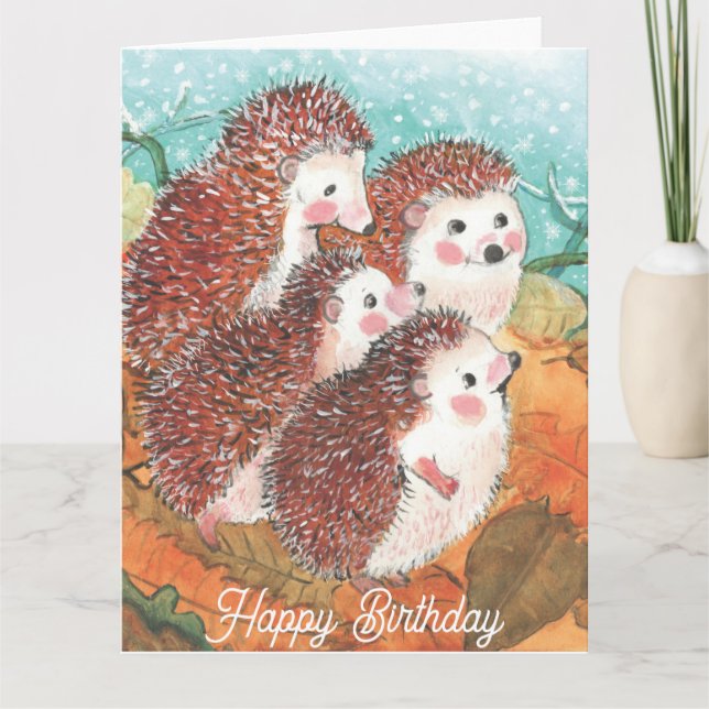Tarjeta Feliz cumpleaños erizos jóvenes  (Anverso)