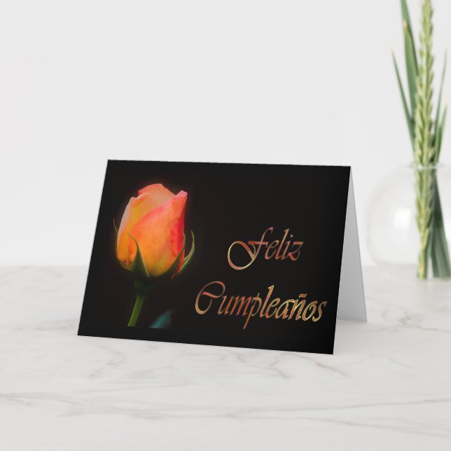 Tarjeta Feliz cumpleaños español con flor de rosa (Anverso)