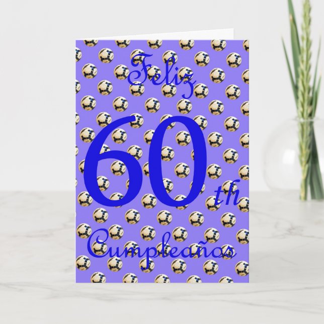 Tarjeta Feliz cumpleaños español con fútbol (Anverso)