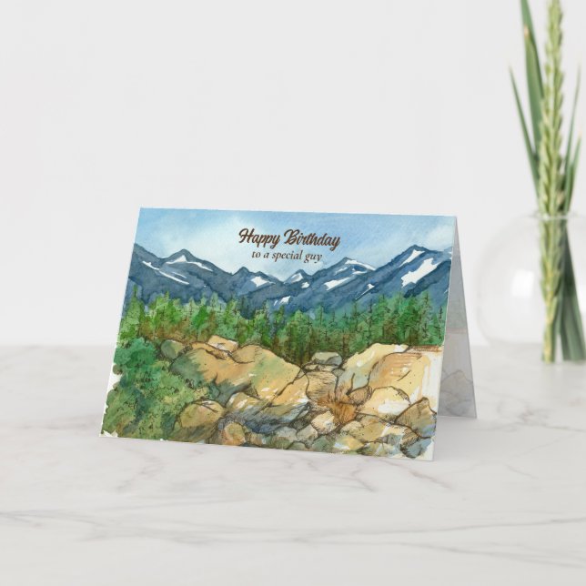 Tarjeta Felíz cumpleaños Especial Guy Mountain Landscape (Anverso)