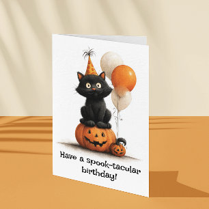 Tarjeta Feliz Cumpleaños Espeluznante Gato de Halloween
