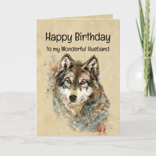 Tarjeta Feliz cumpleaños esposo lobo, lobos