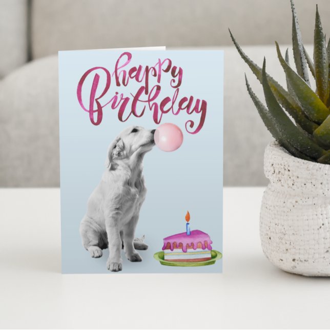 Tarjeta Feliz cumpleaños, espuma de cachorro, burbuja de G (Subido por el creador)