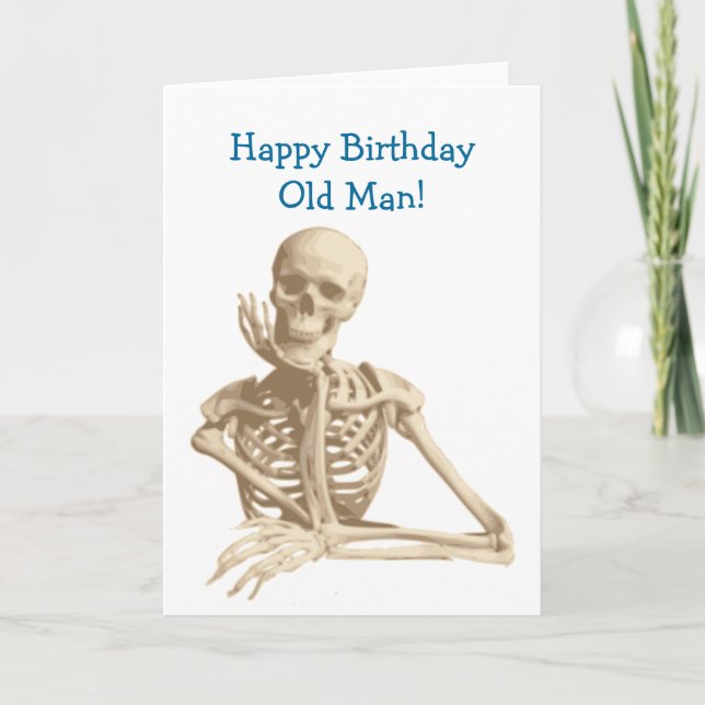 Tarjeta Feliz cumpleaños esquelético feliz (Anverso)