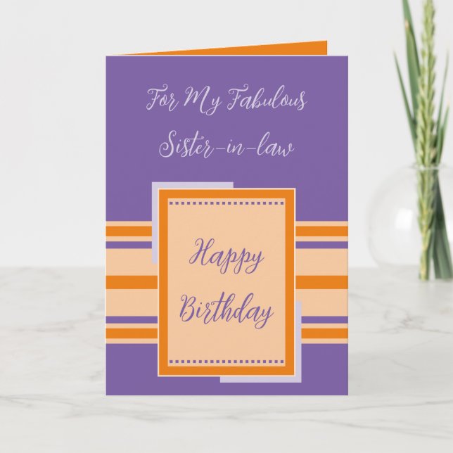 Tarjeta Feliz cumpleaños, fabulosa cuñada morada (Anverso)