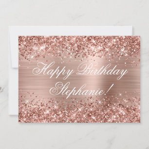 Tarjeta Feliz Cumpleaños Fantasía Dorado Rosa Brillante