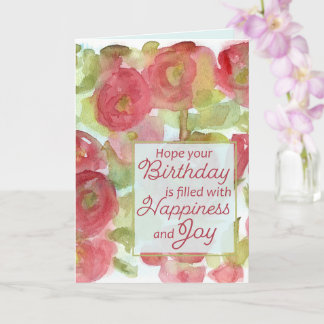 Tarjeta Feliz Cumpleaños Felicidad Alegría Malvarrosas Ros