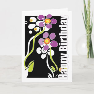 Tarjeta Feliz cumpleaños femenino, flores púrpuras