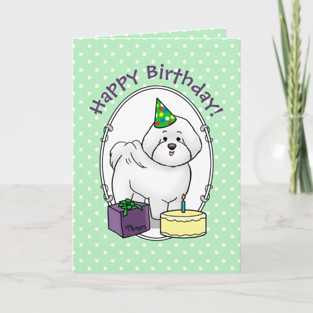 Tarjeta Feliz cumpleaños Fiesta Bichon Frise Perro - lindo (Anverso)