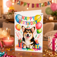 Feliz Cumpleaños Fiesta de Perro Corgi