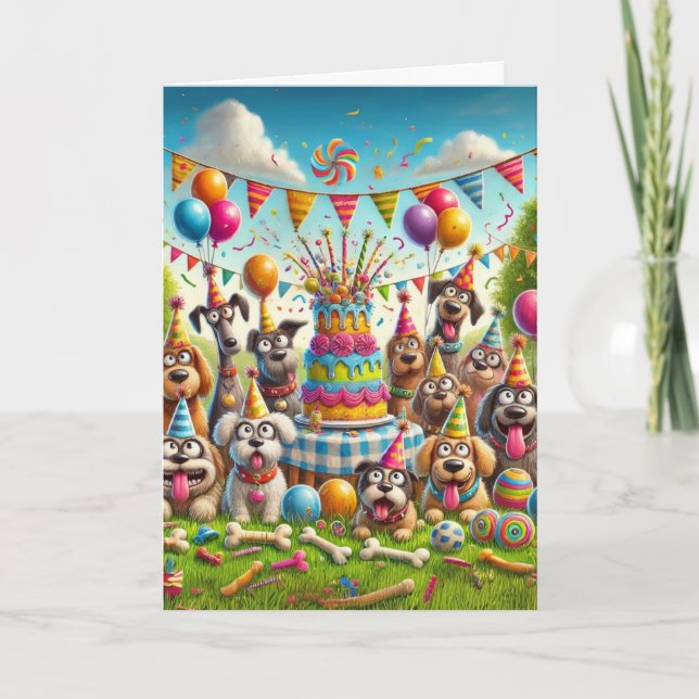 Tarjeta Feliz Cumpleaños Fiesta de Perros (Anverso)