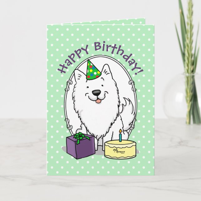 Tarjeta Feliz cumpleaños Fiesta estadounidense Eskimo Dog  (Anverso)