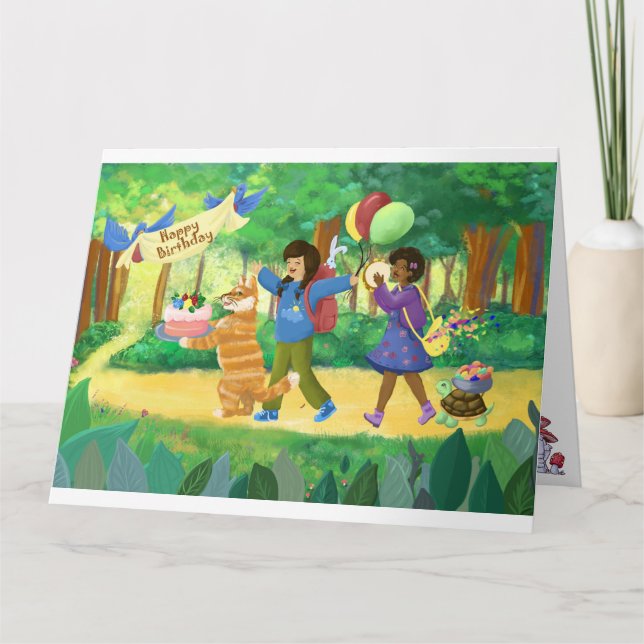 Tarjeta Feliz cumpleaños fiesta forestal (Anverso)