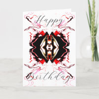 Feliz cumpleaños Flor abstracta roja blanca negra