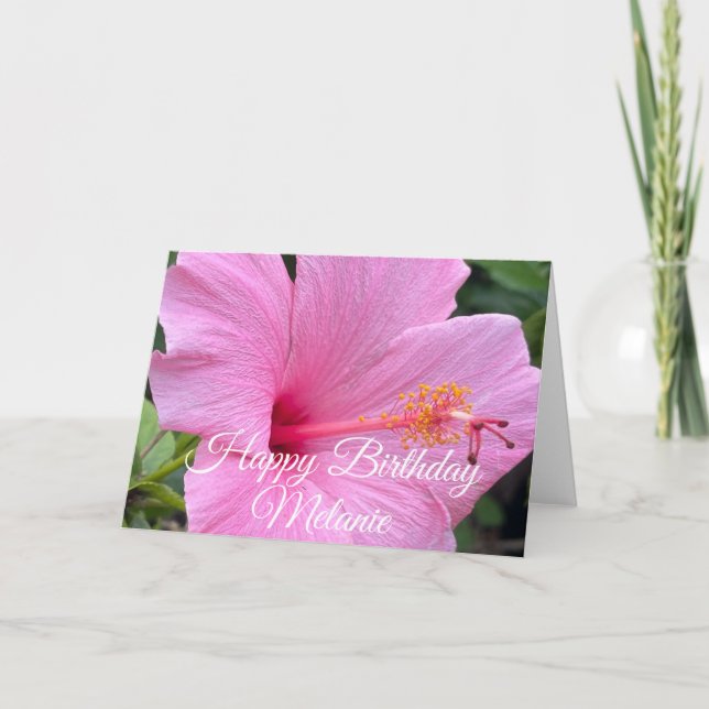 Tarjeta Feliz Cumpleaños Flor de Hibisco Rosa (Anverso)