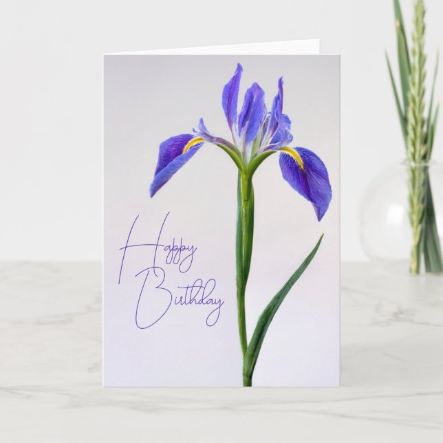 Tarjeta Feliz Cumpleaños | Flor de Iris Púrpura (Anverso)