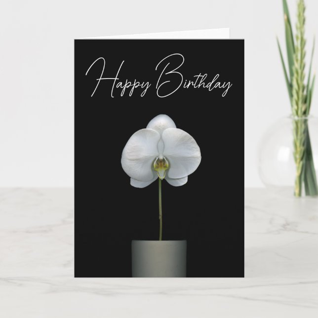 Tarjeta Feliz Cumpleaños | Flor de Orquídea Blanca (Anverso)