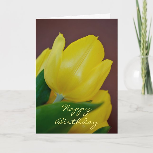 Tarjeta Feliz cumpleaños flor de tulipanes amarillos moder (Anverso)