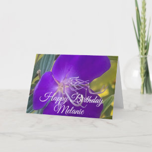 Tarjeta Feliz Cumpleaños Flor Iris Púrpura en Flor