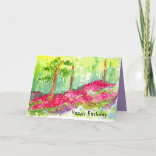 Tarjeta Feliz cumpleaños flor pradera árboles acuáticos