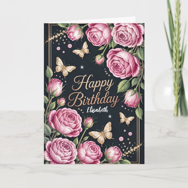 Tarjeta Feliz Cumpleaños Floral (Anverso)