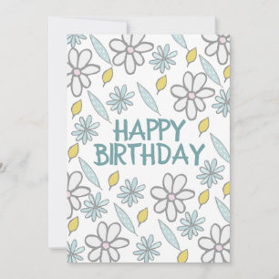 Tarjeta Feliz Cumpleaños Floral Azul Amarillo Femenino Dai