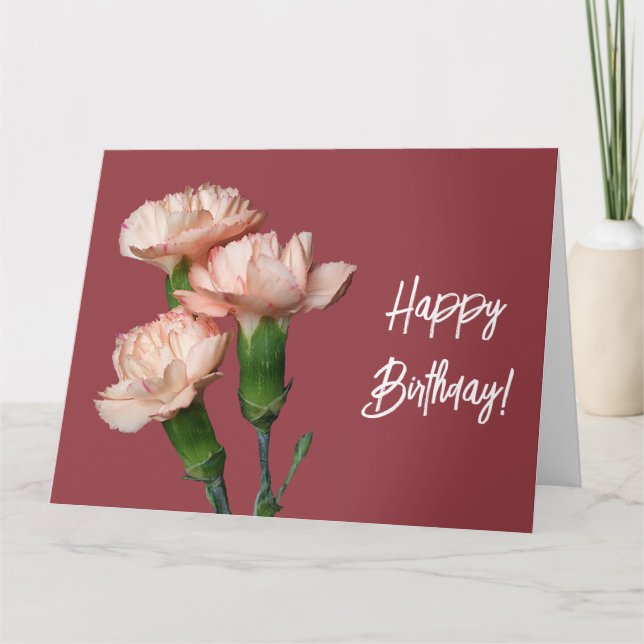Tarjeta Feliz cumpleaños floral bonito de clavel rosa (Anverso)