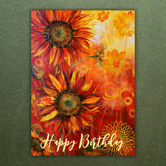 Tarjeta Feliz Cumpleaños Floral de Girasoles Hermosos