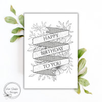 "Feliz Cumpleaños" Floral en Blanco y Negro