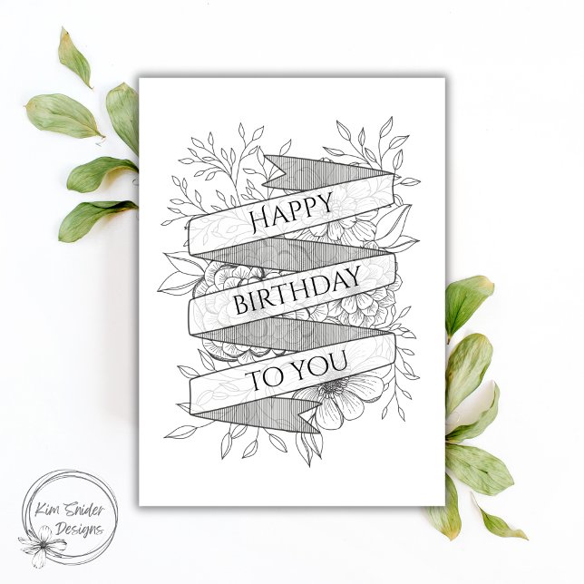 Tarjeta "Feliz Cumpleaños" Floral en Blanco y Negro (Subido por el creador)