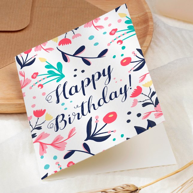 Tarjeta Feliz cumpleaños floral en colores pastel tropical (Modern tropical pastel floral happy card)