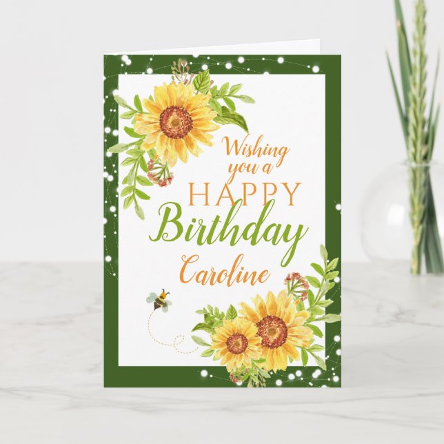 Tarjeta Feliz Cumpleaños Floral Girasol (Anverso)