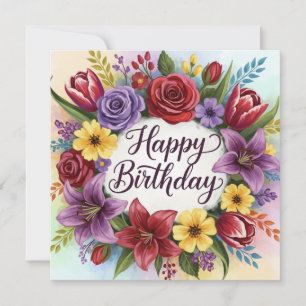 Tarjeta Feliz cumpleaños Floral Wreath