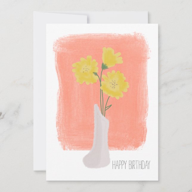 Tarjeta Feliz Cumpleaños Flores Amarillas Pincelada (Anverso)