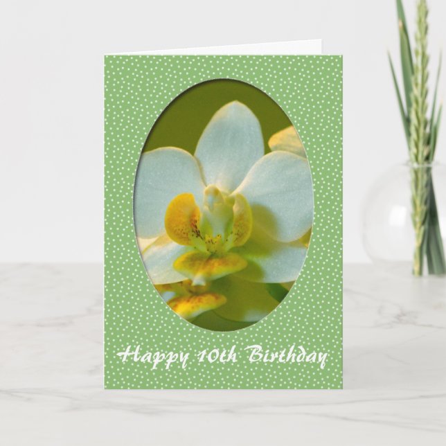 Tarjeta Feliz cumpleaños, flores blancas de orquídea en ve (Anverso)