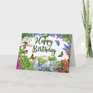 Tarjeta Feliz Cumpleaños Flores Coloridas Jardín Floral