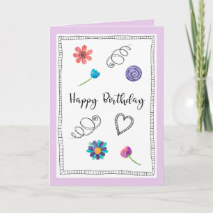 Tarjeta Feliz cumpleaños Flores de diversión revolotean co