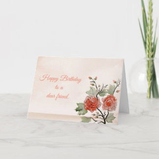 Tarjeta Feliz cumpleaños. Flores orientales.
