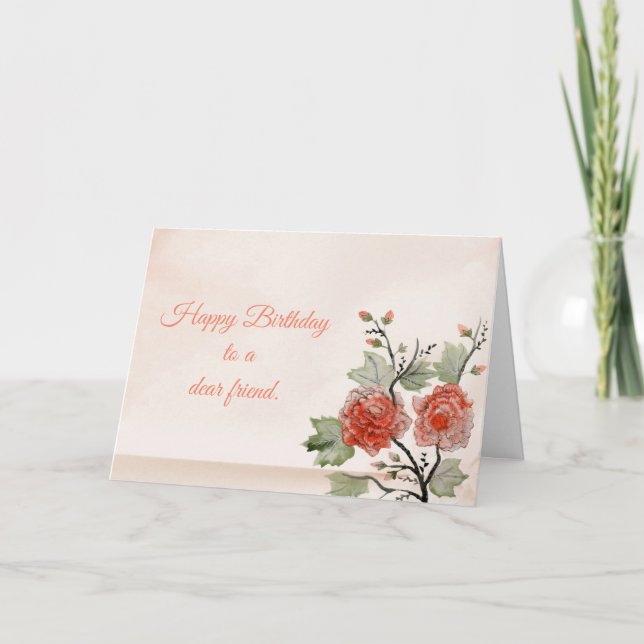 Tarjeta Feliz cumpleaños. Flores orientales. (Anverso)